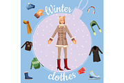 Winter clothes concept, cartoon