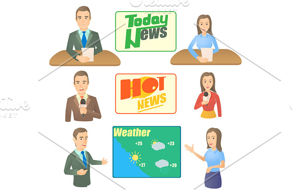 News presenter concept set, cartoon