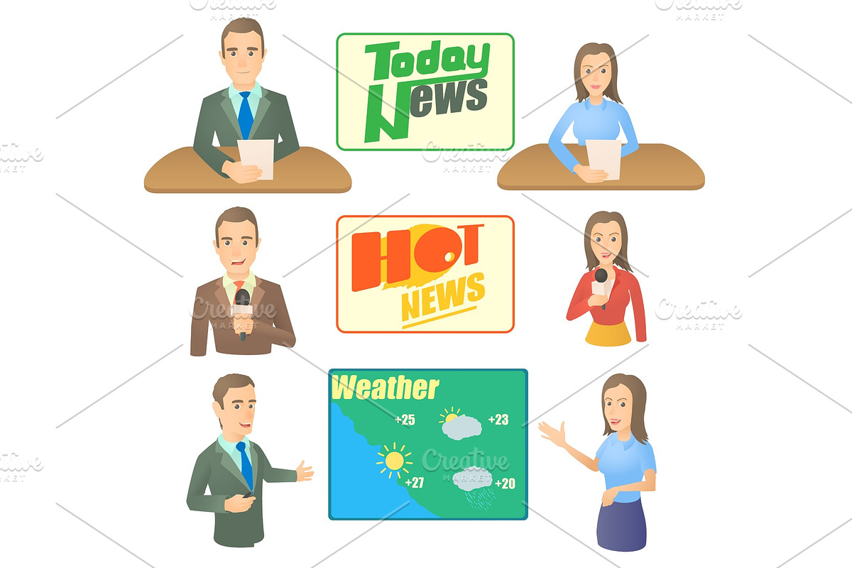 News presenter concept set, cartoon in Illustrations - product preview 8