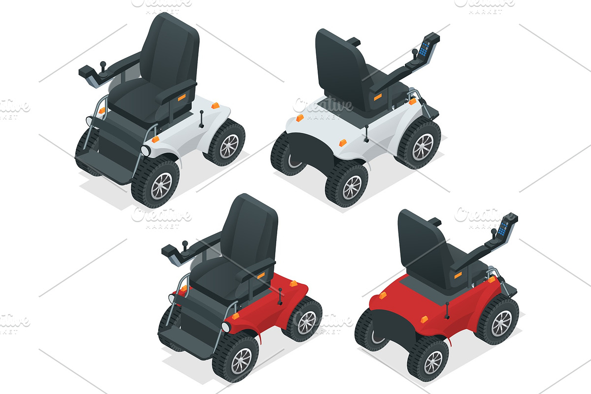 Isometric set of electric wheelchair in Objects - product preview 8