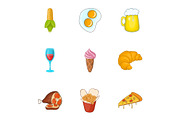 Calorie food icons set, cartoon
