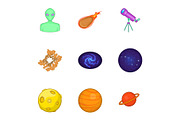 Galaxy icons set, cartoon style
