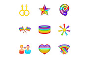Sexual minorities icons set, cartoon