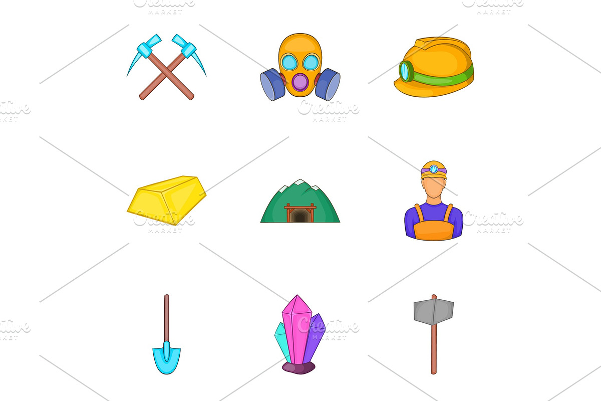 Colliery icons set, cartoon style in Illustrations - product preview 8