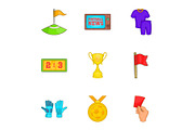 Competition icons set, cartoon style