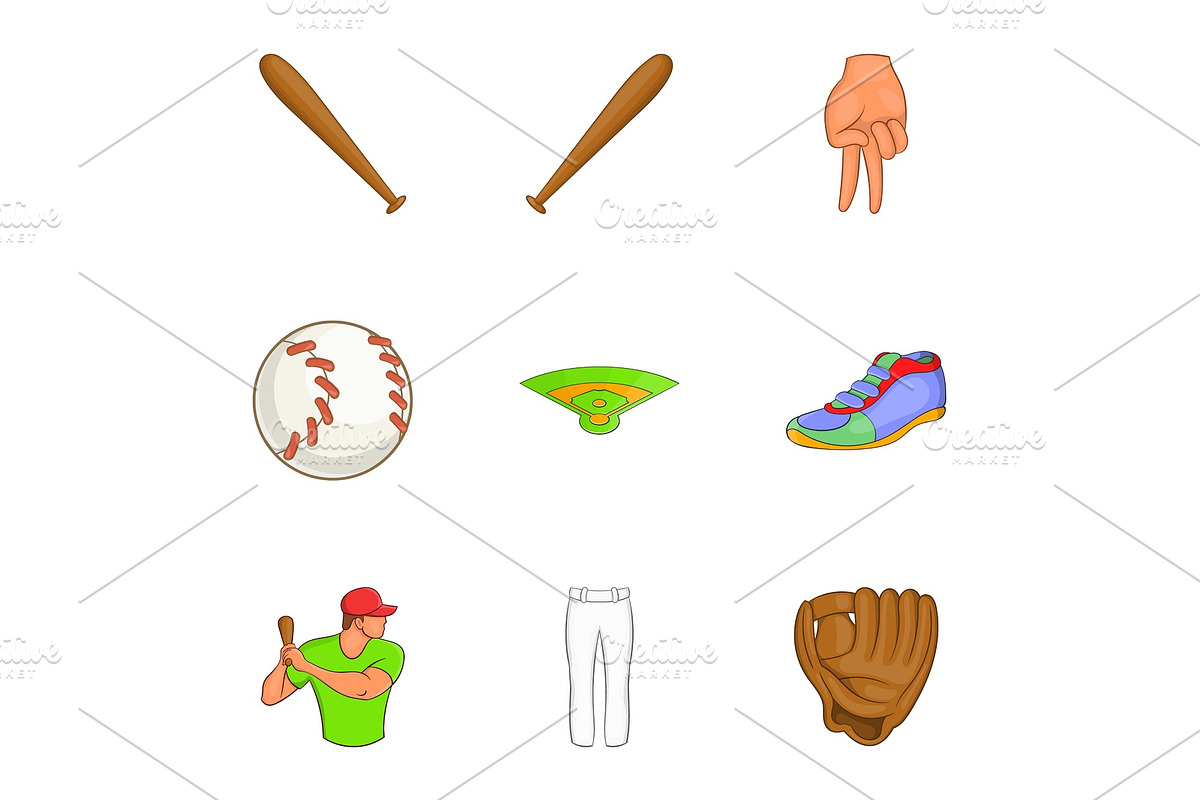 Game with bat icons set, cartoon in Objects - product preview 8
