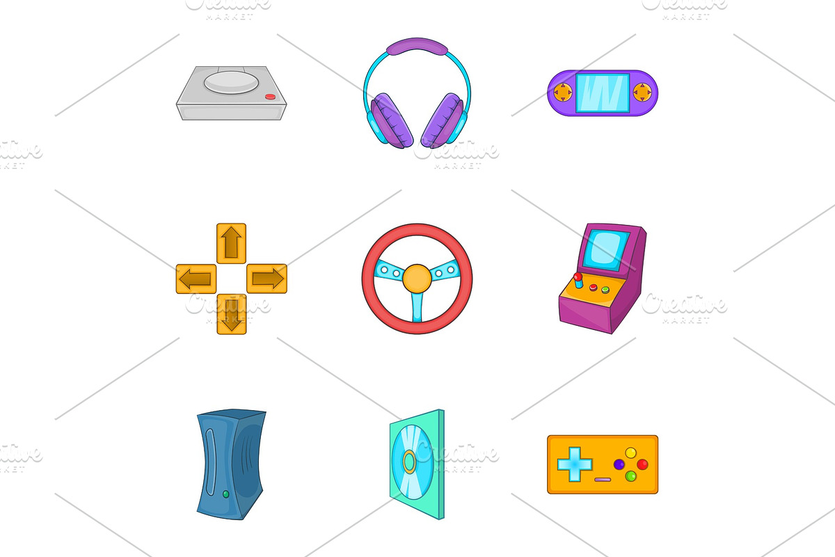 Game console icons set, cartoon in Objects - product preview 8