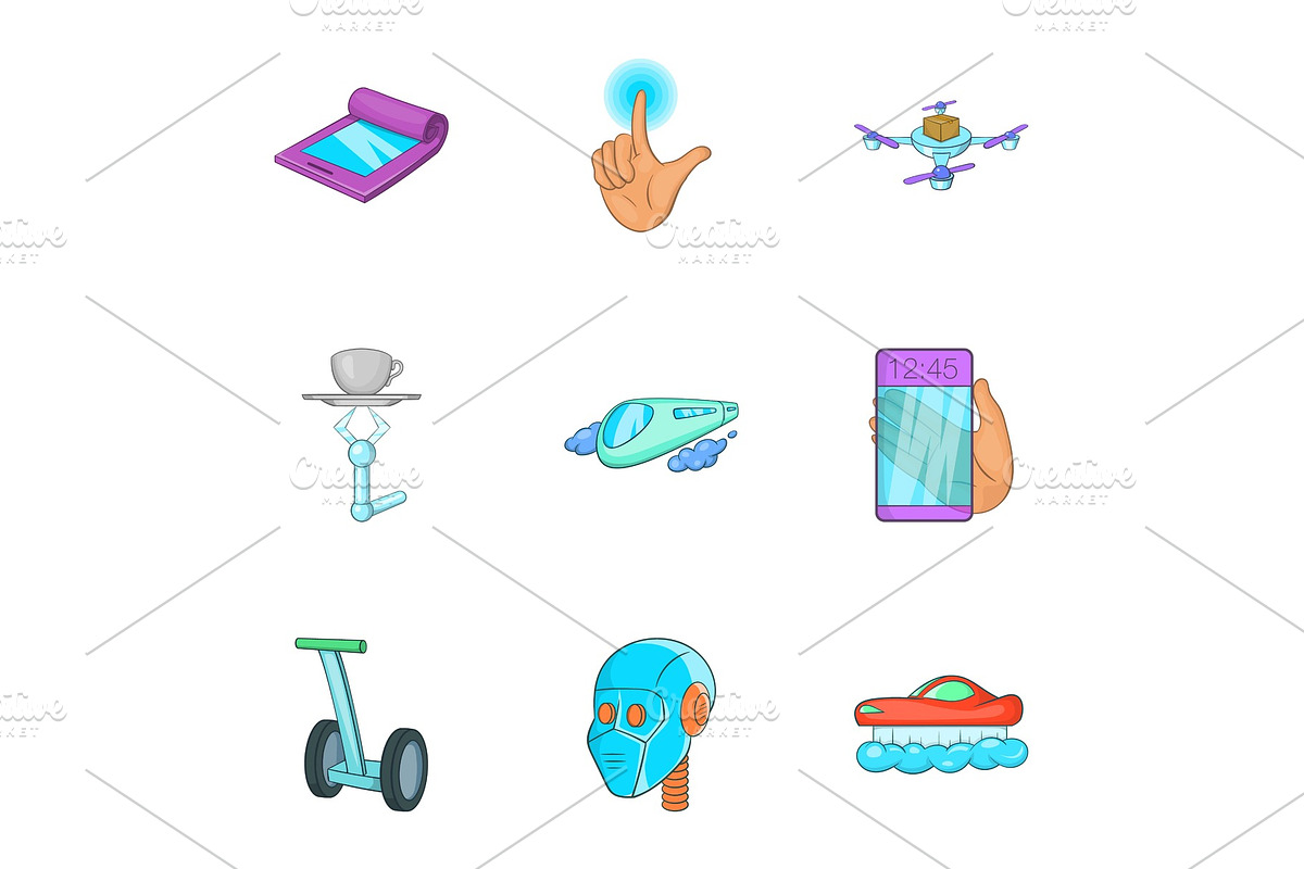 New feature icons set, cartoon style in Objects - product preview 8
