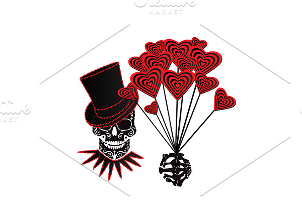Valentine background with skull icon