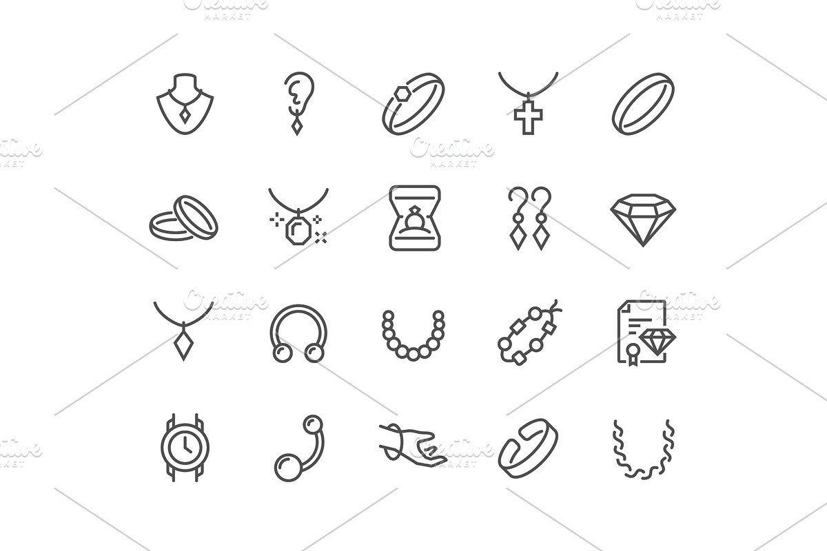Line Jewelry Icons in Illustrations - product preview 8