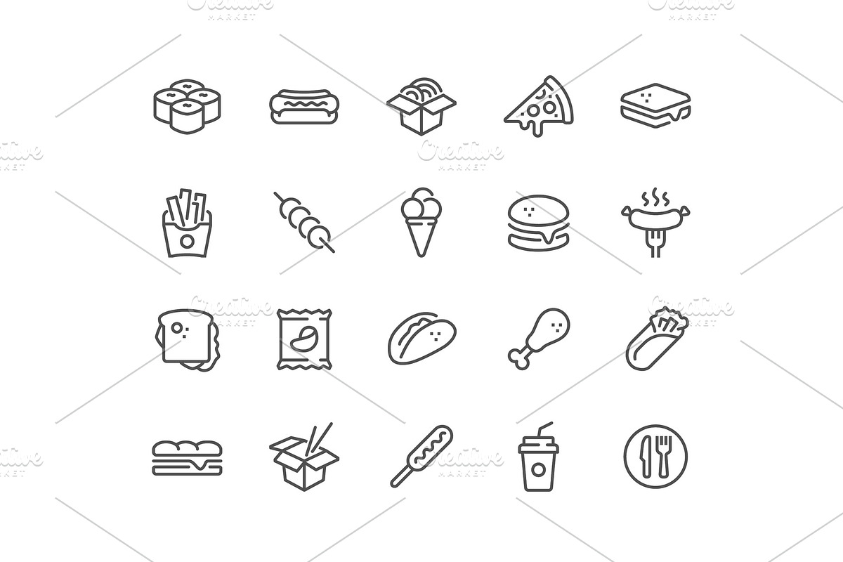 Line Fast Food Icons in Illustrations - product preview 8