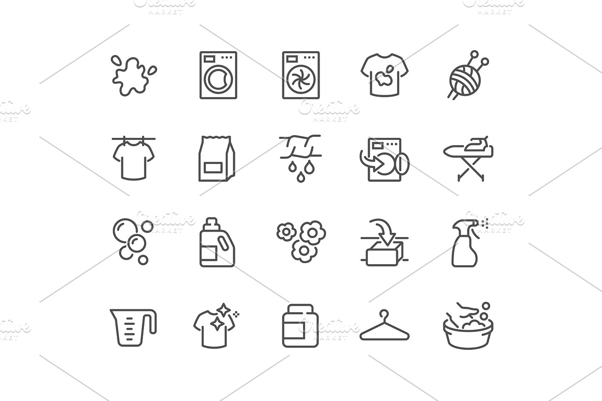 Line Laundry Icons in Illustrations - product preview 8
