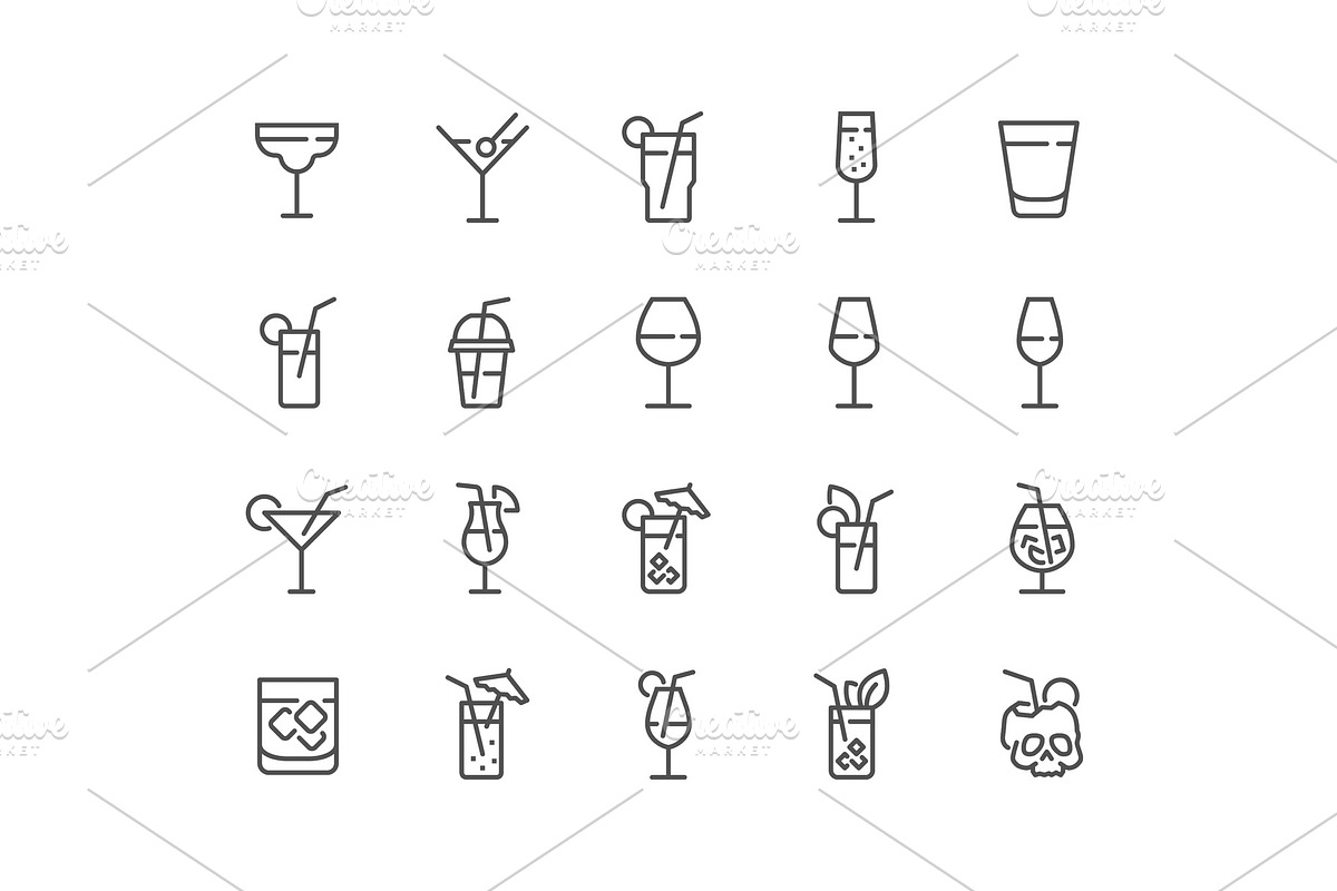 Line Cocktail Icons in Illustrations - product preview 8