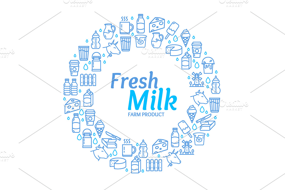 Fresh Milk Dairy Round Design  in Illustrations - product preview 8