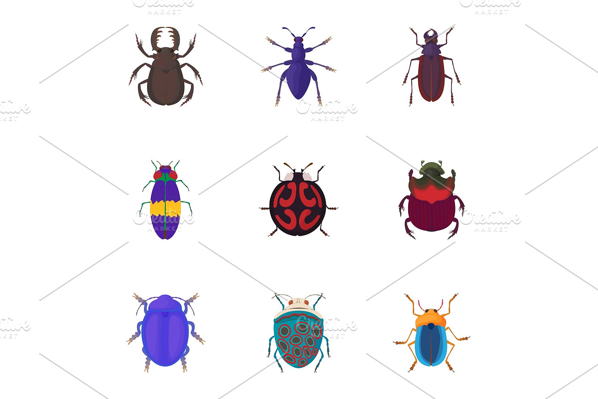 Bugs icons set, cartoon style in Illustrations - product preview 8