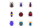 Bugs icons set, cartoon style