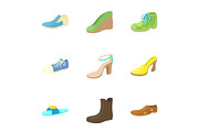 Shoes icons set, cartoon style