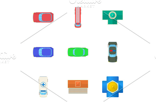 Top view of transport icons set