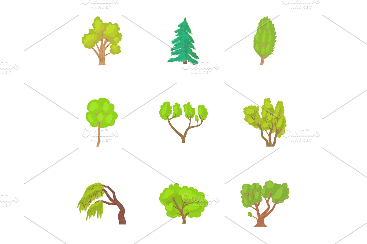 Trees icons set, cartoon style in Objects - product preview 8