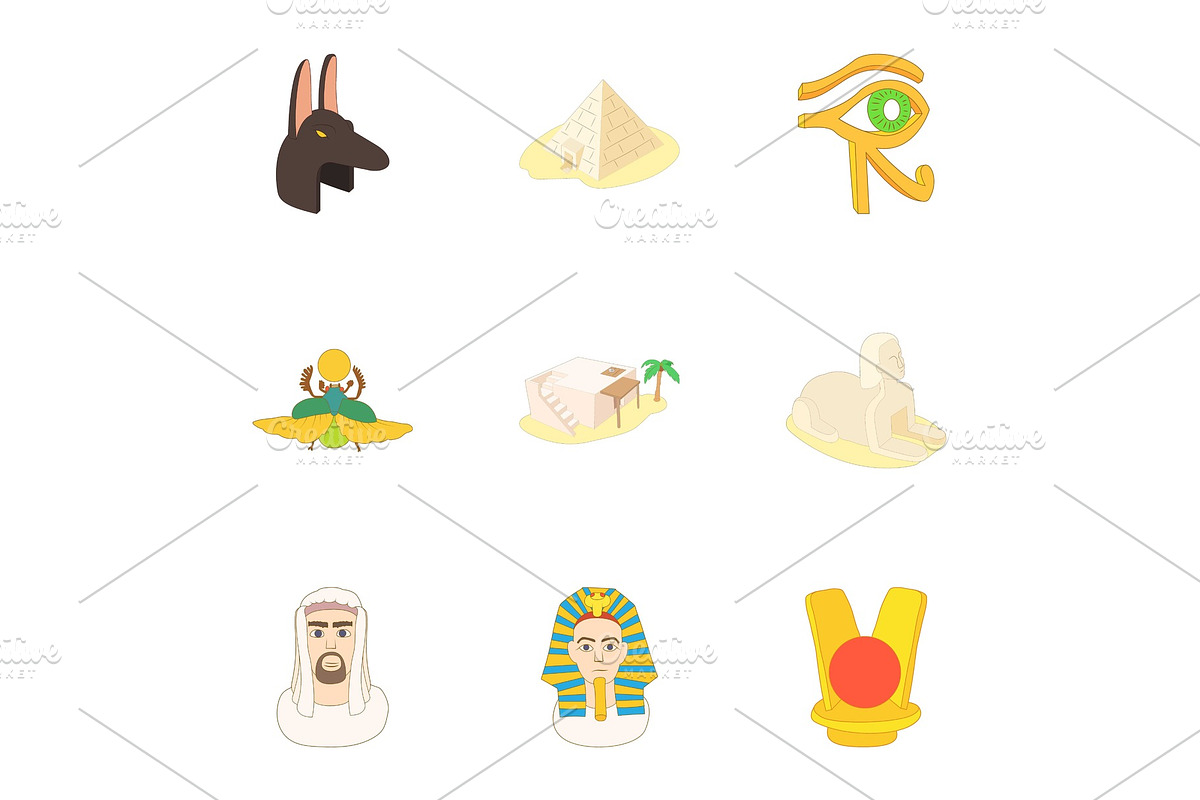 Egypt icons set, cartoon style in Objects - product preview 8