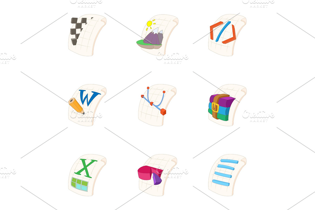Files icons set, cartoon style in Objects - product preview 8