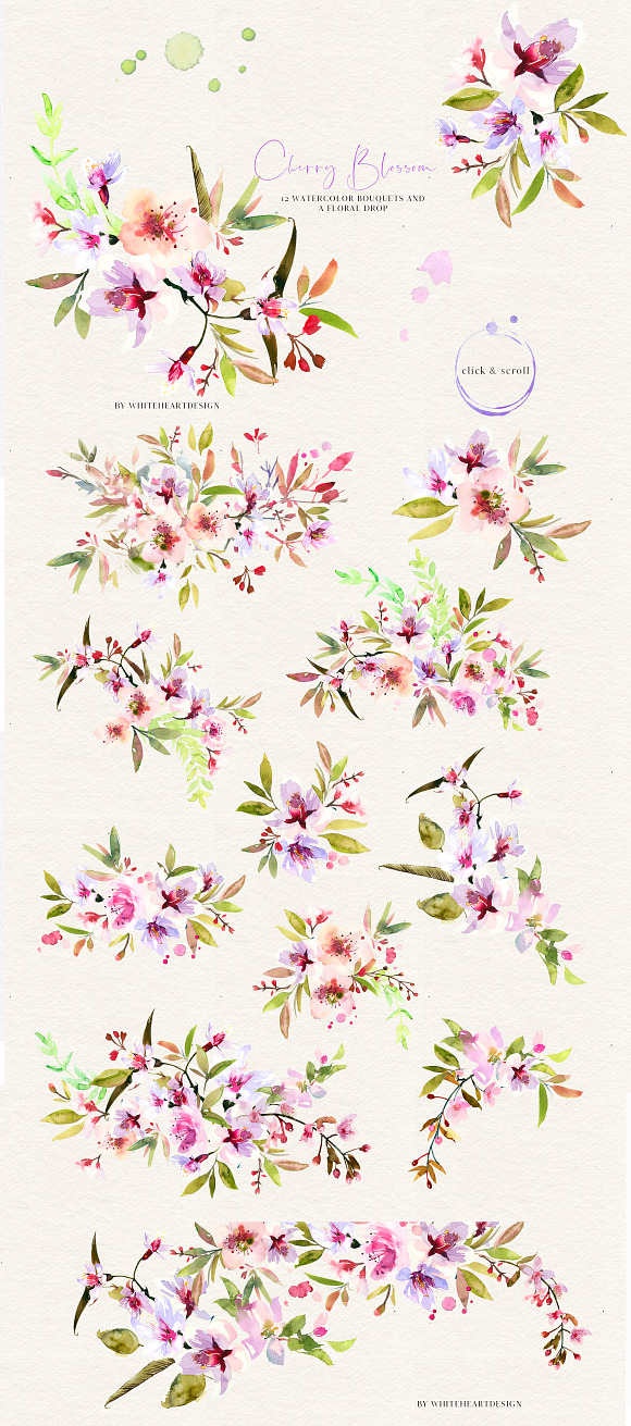 Cherry Blossom Watercolor Clip Art in Illustrations - product preview 1