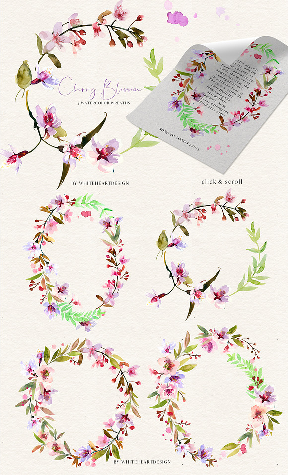 Cherry Blossom Watercolor Clip Art in Illustrations - product preview 2