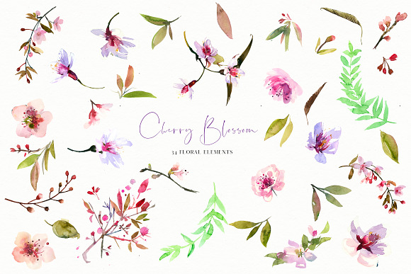 Cherry Blossom Watercolor Clip Art in Illustrations - product preview 6