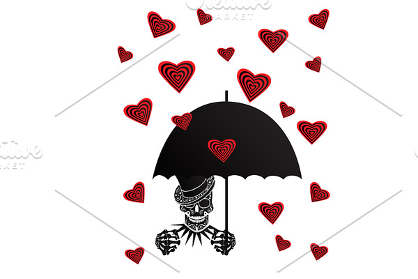 Heart rain with skull icon, valentin