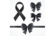  3d Black Mourning Symbols Set. 