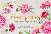 Pink peonies Watercolor png