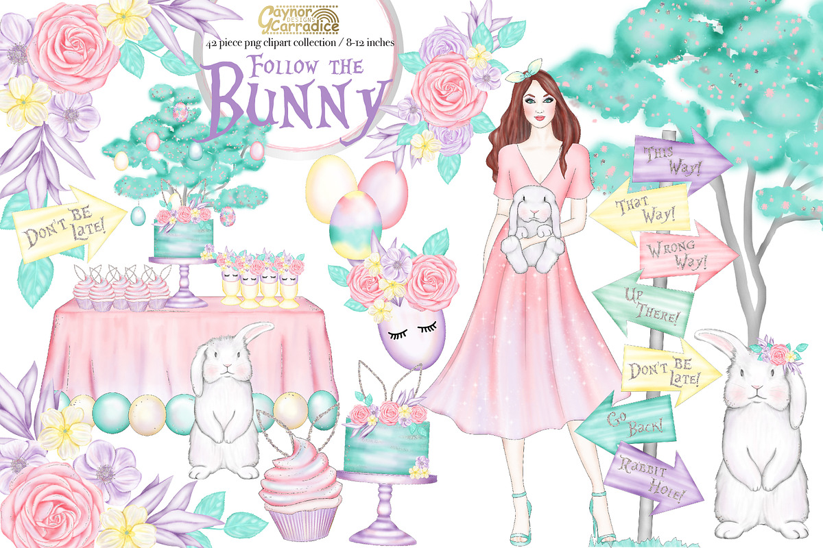 Follow the Bunny - Easter clipart in Illustrations - product preview 8
