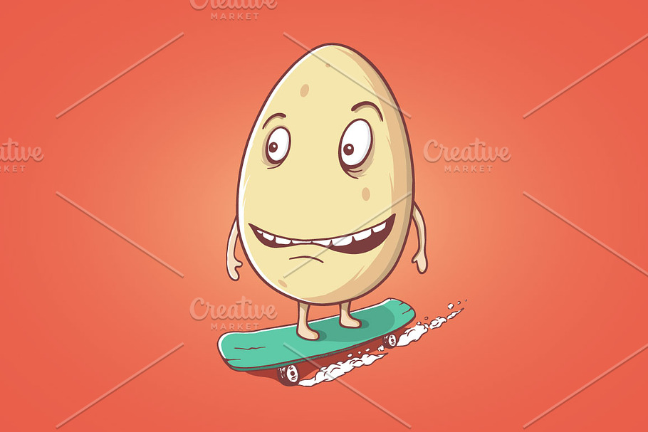egg rides on skateboard in Illustrations - product preview 8