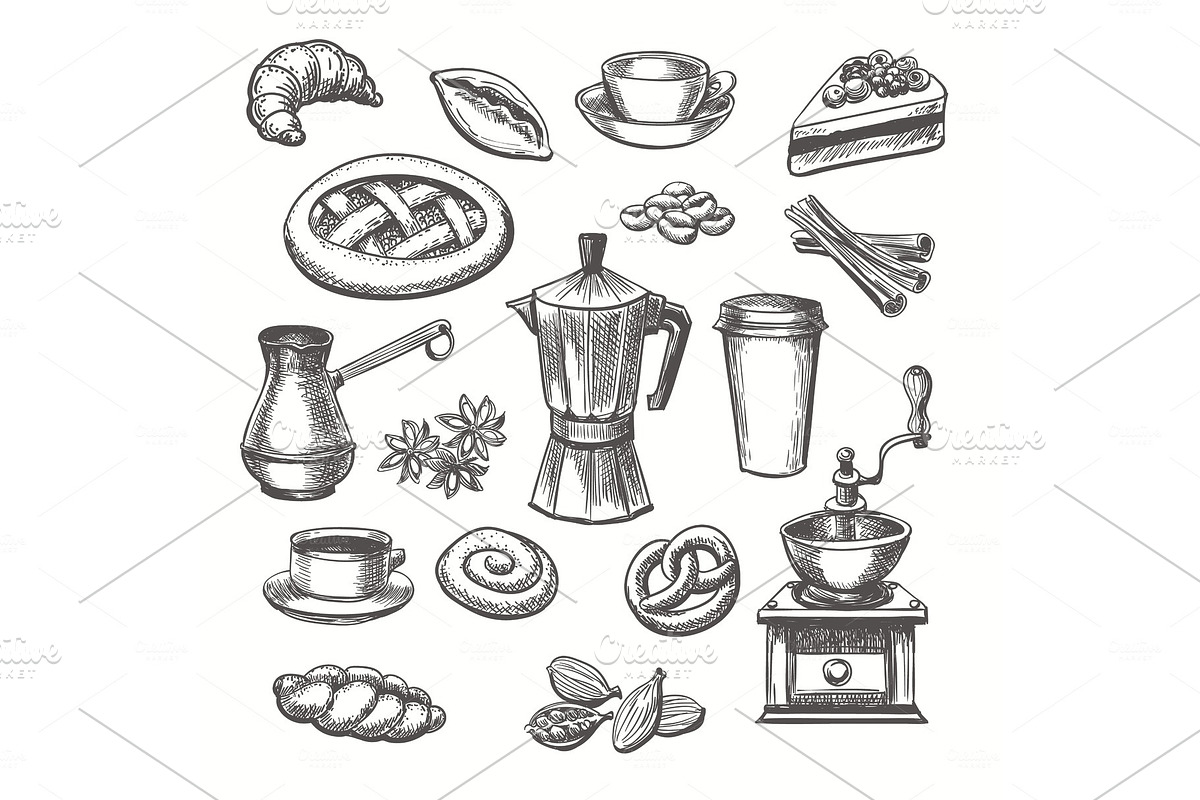 Vintage desserts and coffee sketch in Illustrations - product preview 8