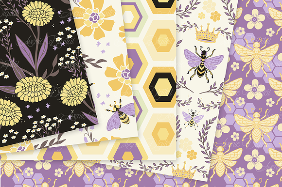 Spring Bee Seamless Vector Patterns in Patterns - product preview 3