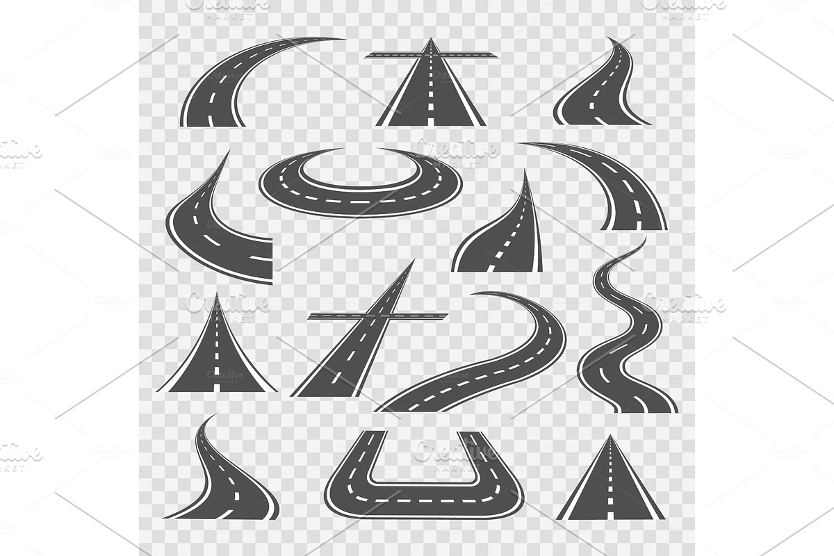 Road curves isolated on transparent in Illustrations - product preview 8