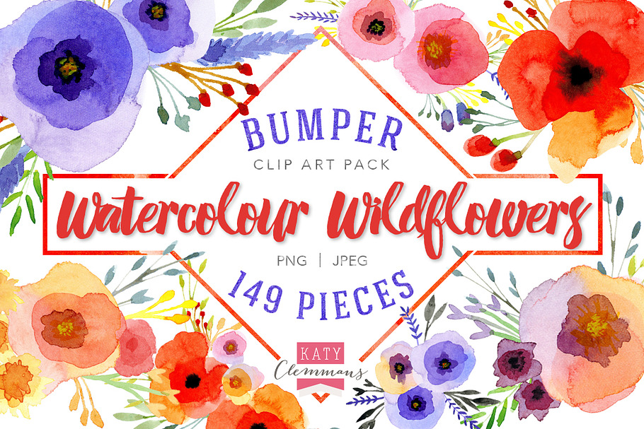 Watercolour Wildflowers clip art