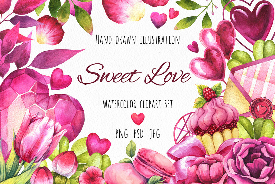 Sweet love - watercolor clipart set in Illustrations - product preview 8