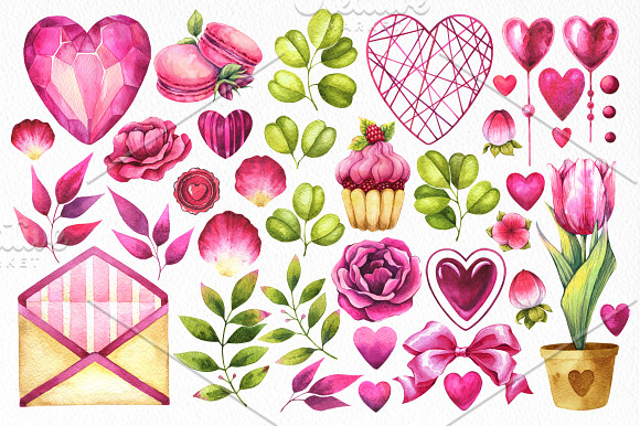 Sweet love - watercolor clipart set in Illustrations - product preview 1