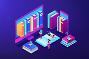 E-library isometric 3D concept