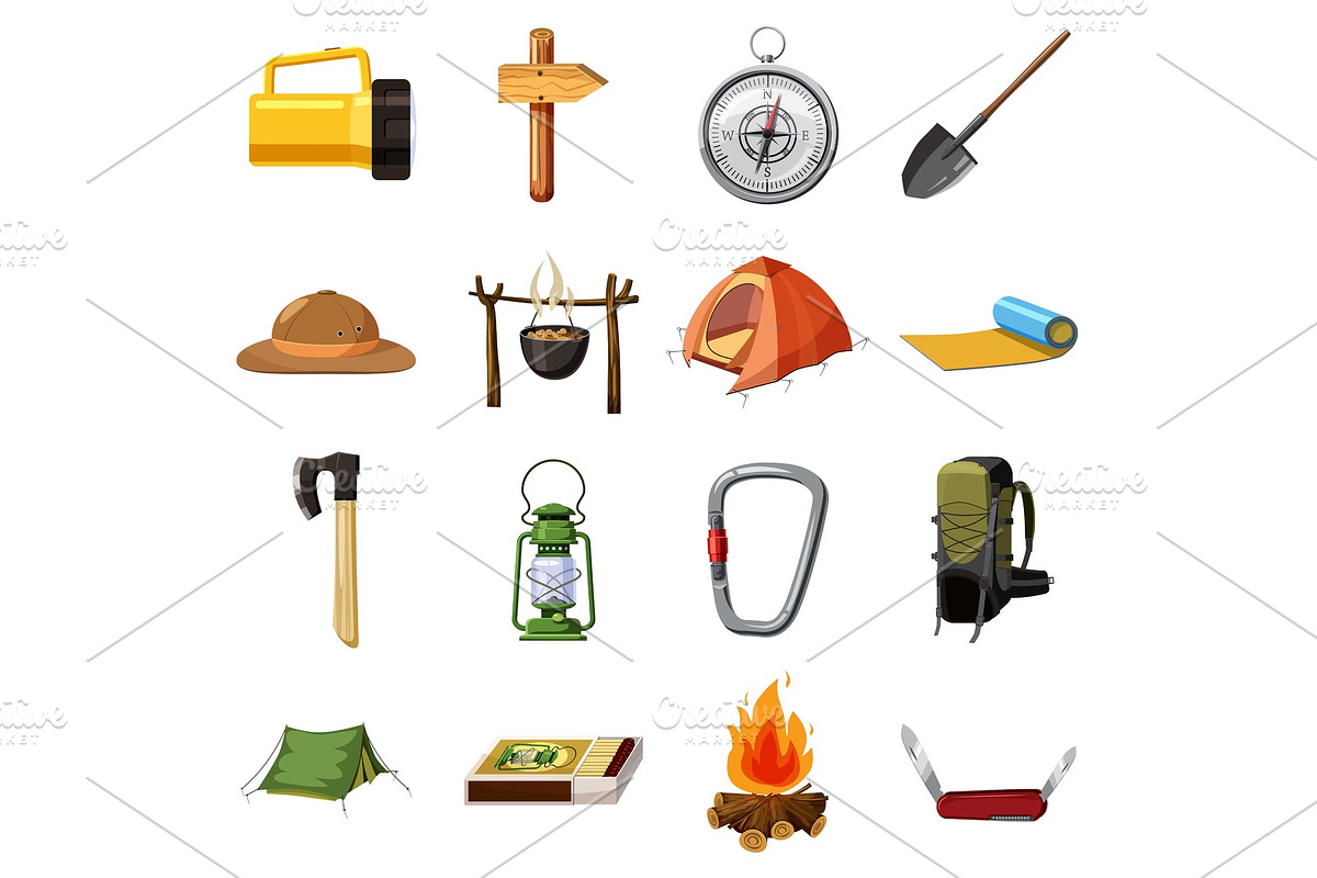 Camping items icons set, cartoon in Illustrations - product preview 8
