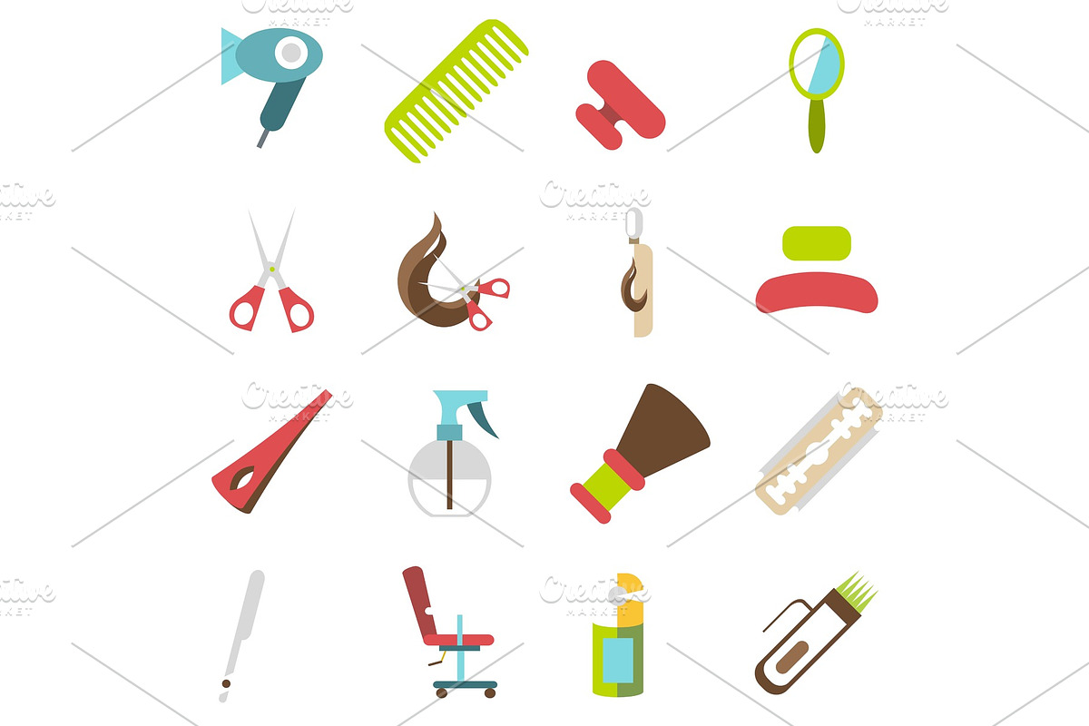 Hairdresser icons set, cartoon style in Illustrations - product preview 8