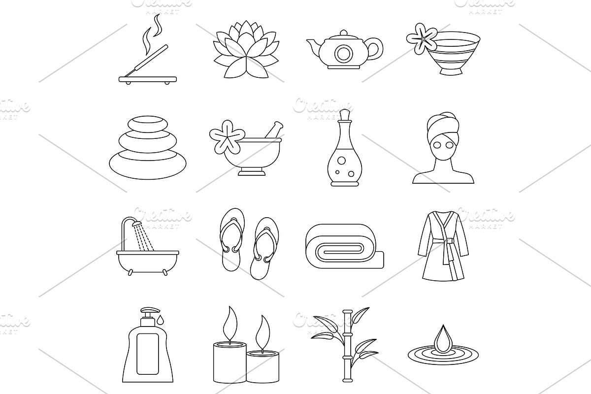 Spa treatments icons set, outline in Objects - product preview 8