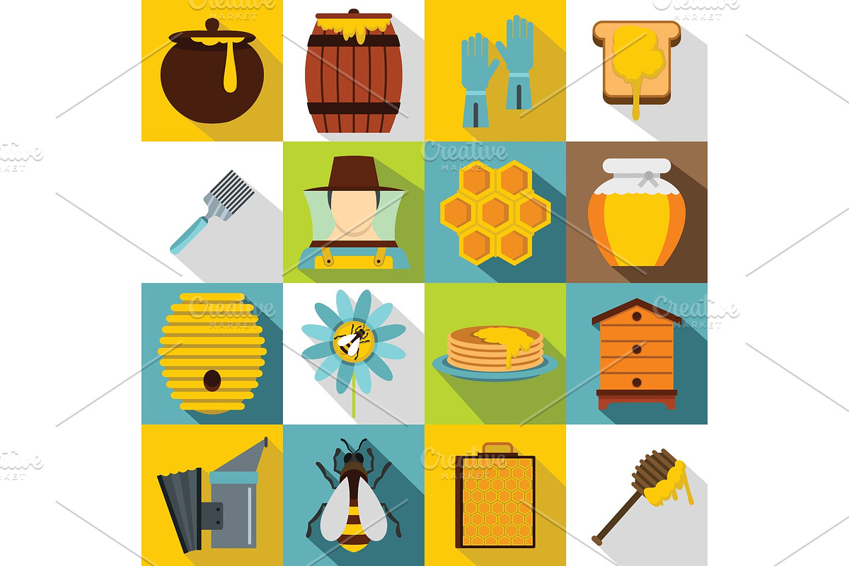 Apiary tools icons set, flat style in Illustrations - product preview 8