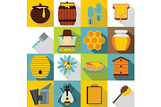 Apiary tools icons set, flat style