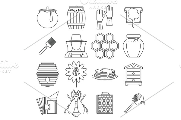 Apiary tools icons set, outline