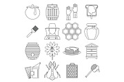 Apiary tools icons set, outline
