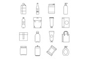 Packaging items icons set, outline