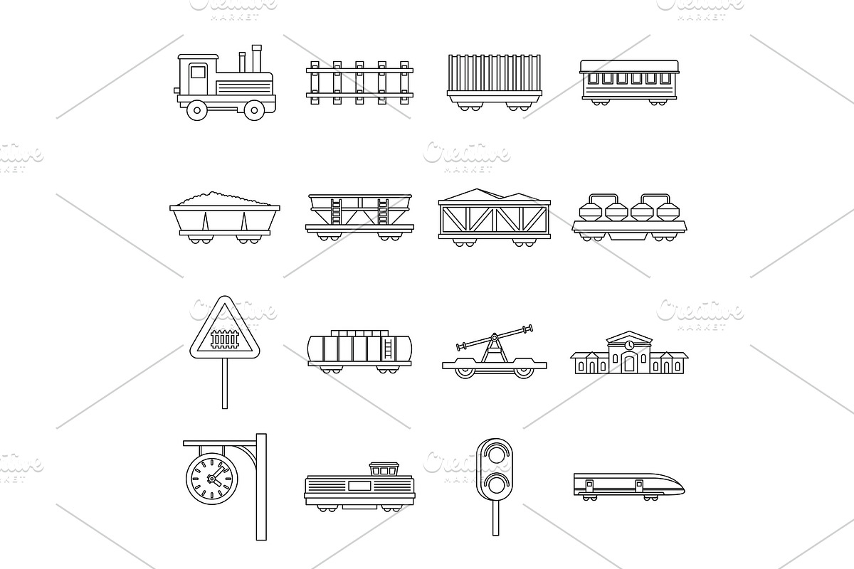 Railway icons set, outline style in Illustrations - product preview 8