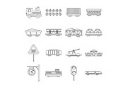 Railway icons set, outline style